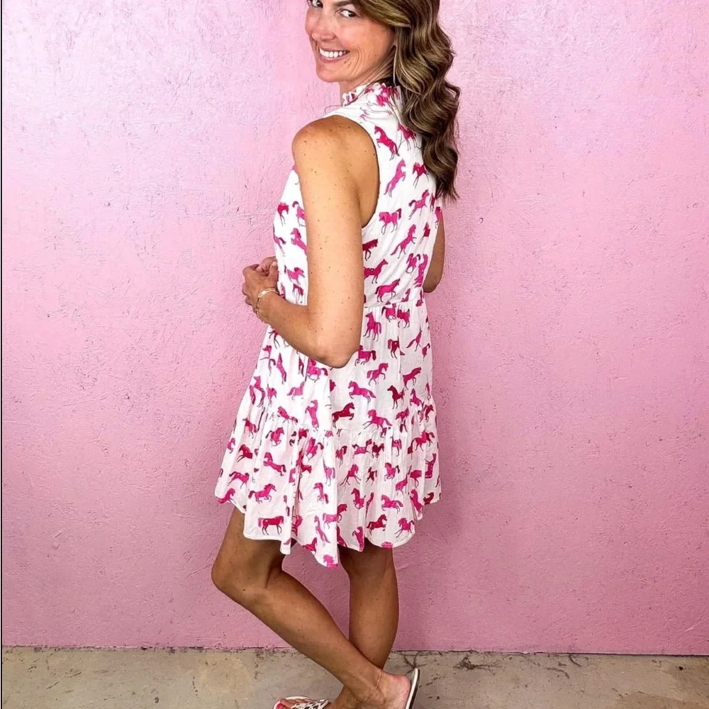 THML Pink and White Horse Print Mini Dress - Picture 2 of 12
